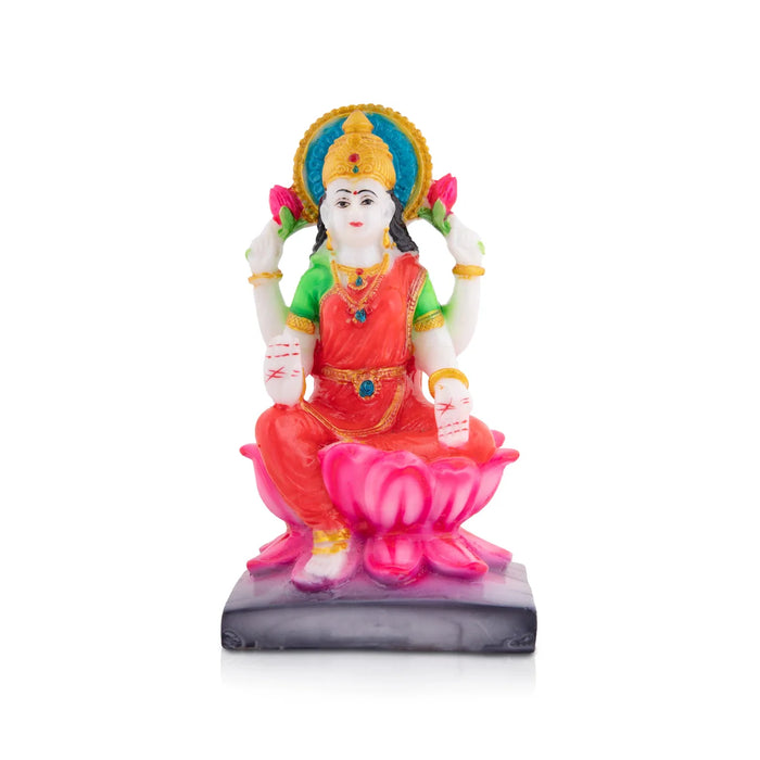 Lakshmi Sitting on Lotus - 7.5 x 4 Inches | Marble Dust Laxmi Idol/ Lakshmi Statue for Pooja