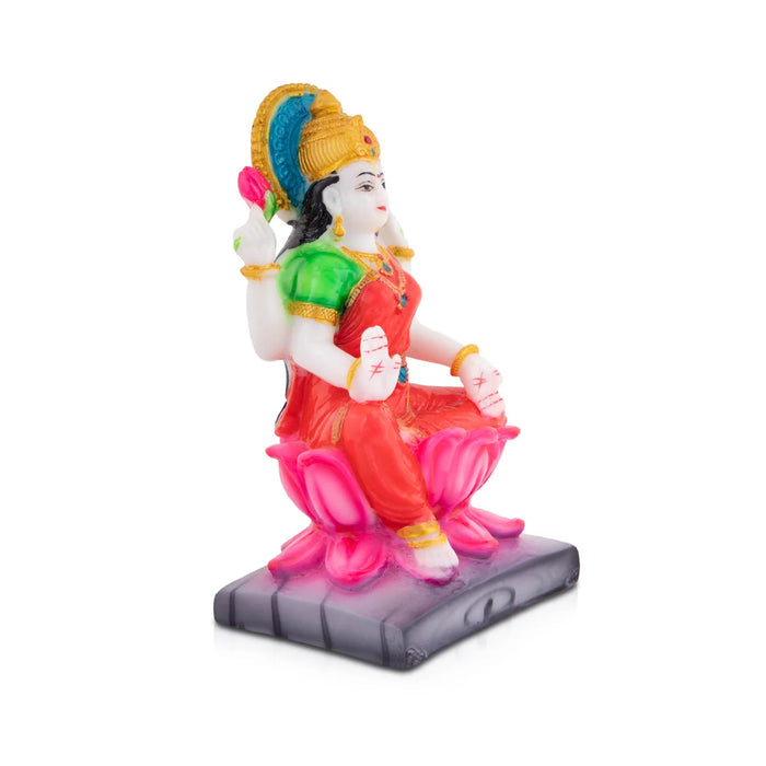 Lakshmi Sitting on Lotus - 7.5 x 4 Inches | Marble Dust Laxmi Idol/ Lakshmi Statue for Pooja