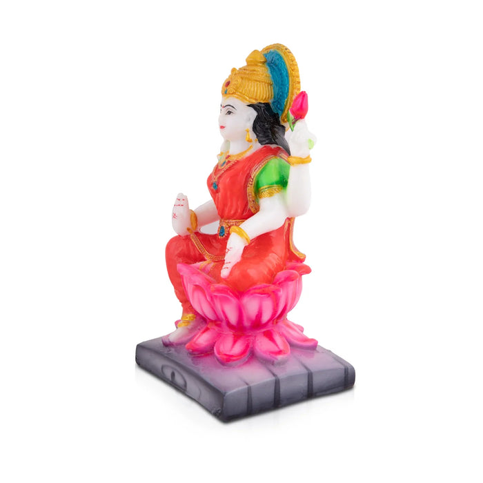 Lakshmi Sitting on Lotus - 7.5 x 4 Inches | Marble Dust Laxmi Idol/ Lakshmi Statue for Pooja