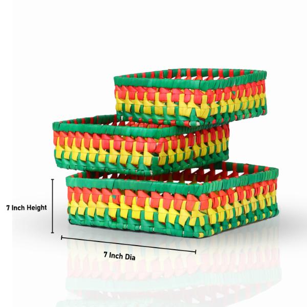 Palm Leaf Tray - Square | 3 Pcs/ Colourful Tray/ Leaf Tray for Home Decor