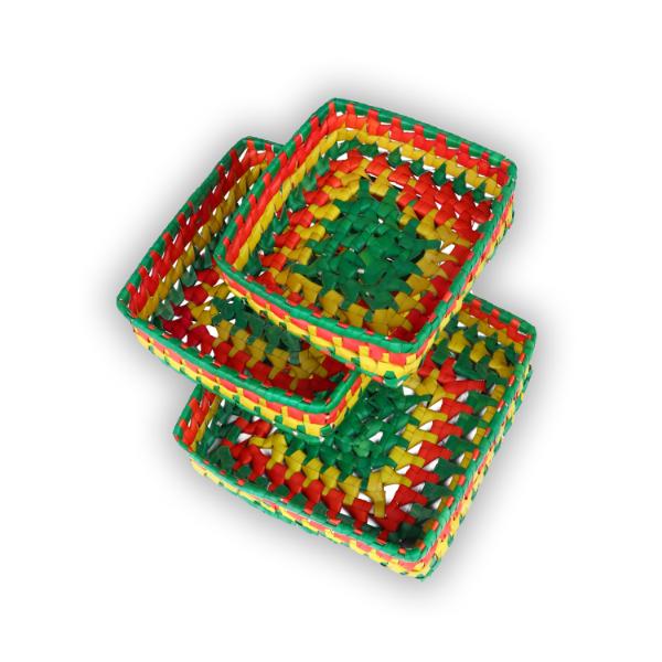 Palm Leaf Tray - Square | 3 Pcs/ Colourful Tray/ Leaf Tray for Home Decor