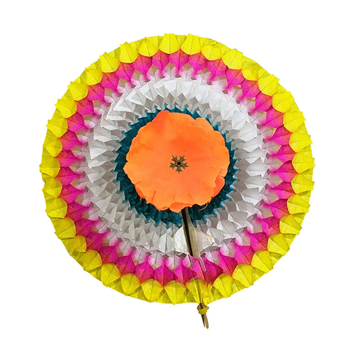 Fancy Paper Umbrella - 13 Inches/ Multi Colour Wooden Stick Kudai for Deity Decor