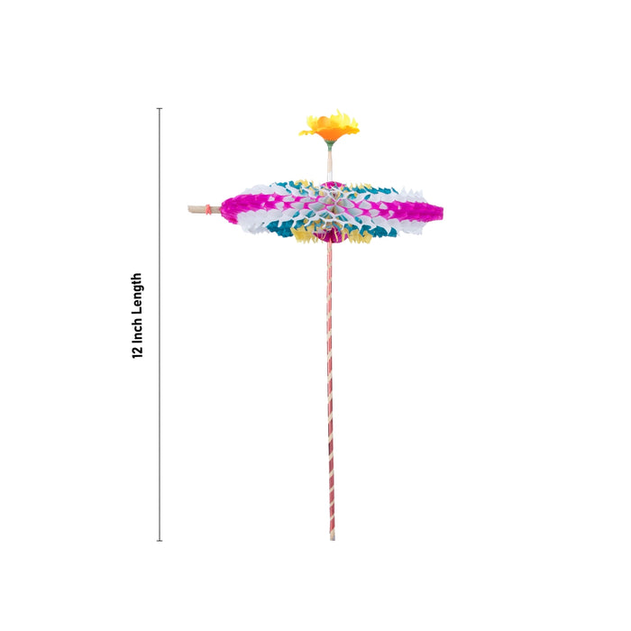 Paper Umbrella - 12 Inches | Multi Coloured Vinayagar Kudai/ Wooden Stick Fancy Umbrella for Deity Decor