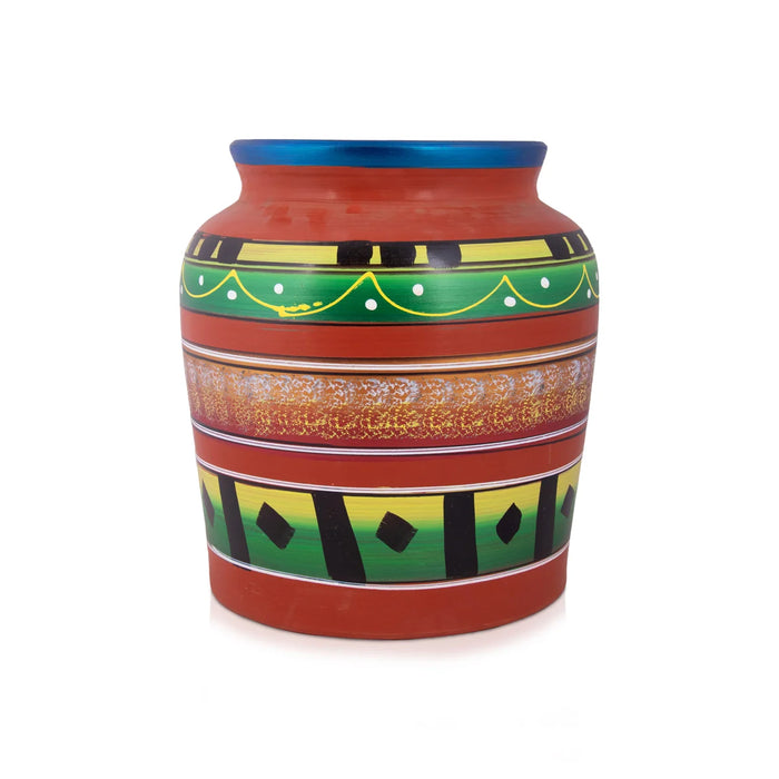 Clay Water Pot - 14.5 Inches | 11 Ltr/ Painted Water Pot With Tap/ Handmade Water Pot for Home