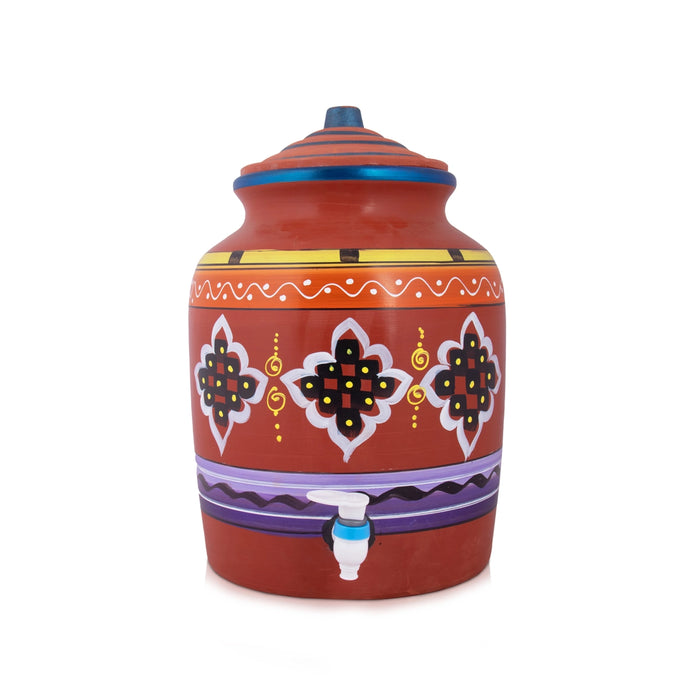 Clay Water Pot - 17 Inches | 13 Ltr/ Painted Water Pot With Tap/ Handmade Water Pot for Home