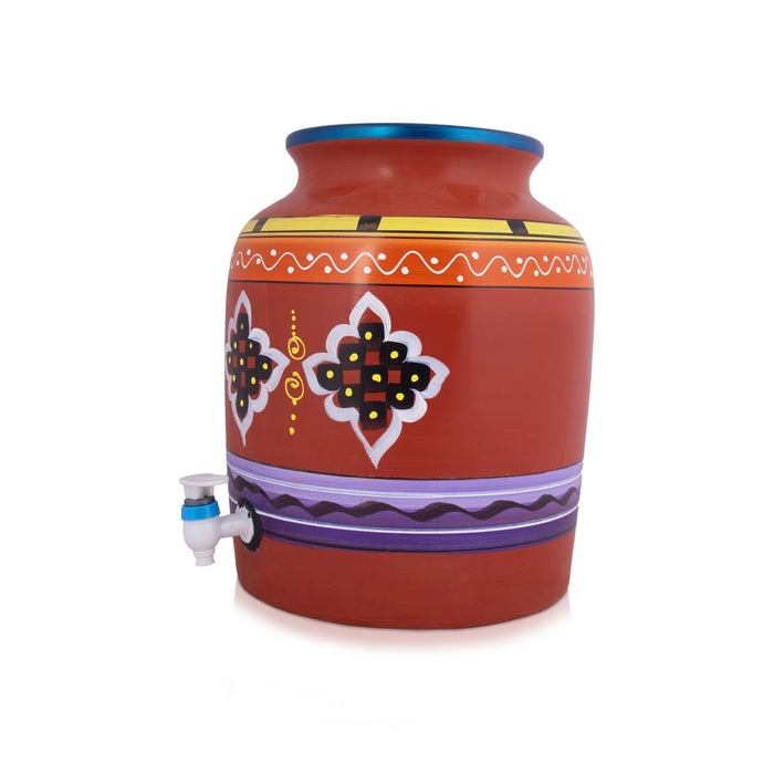Clay Water Pot - 17 Inches | 13 Ltr/ Painted Water Pot With Tap/ Handmade Water Pot for Home