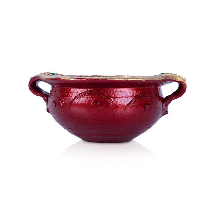Urli - 2.5 x 7.5 Inches | Clay Uruli/ Flower Pot With Handle for Home & Pooja