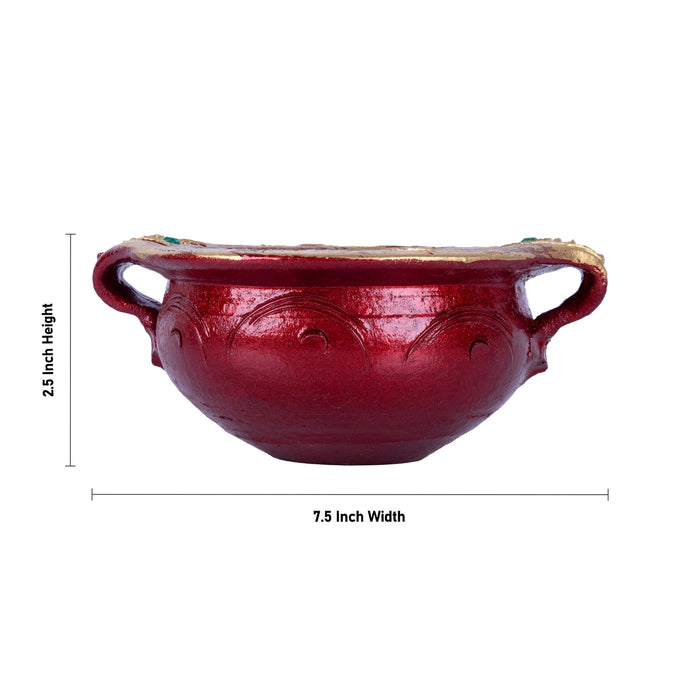 Urli - 2.5 x 7.5 Inches | Clay Uruli/ Flower Pot With Handle for Home & Pooja