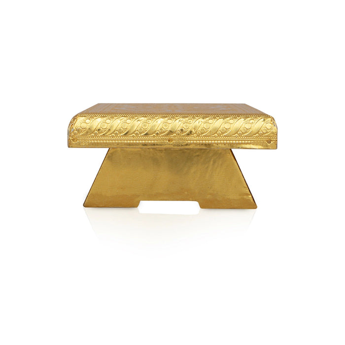 Patla - 8 X 5 Inches | Gold Polish Bajot/ Wooden Manai Palagai/ Chowki For Pooja And Deity Placement