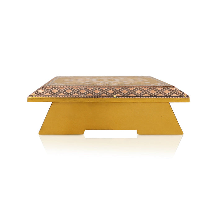 Patla - 7 X 10 Inches | Gold Polish Bajot/ Wooden Manai Palagai/ Chowki For Pooja And Deity Placement