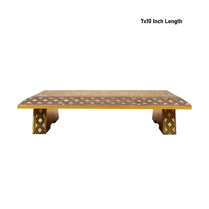 Patla - 7 X 10 Inches | Gold Polish Bajot/ Wooden Manai Palagai/ Chowki For Pooja And Deity Placement