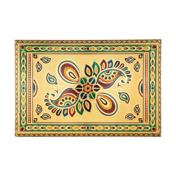 Patla - 12 x 18 Inches | Wooden Manai Palagai/ Gold Polish Meenakari Design Chowki/ Bajot for Pooja