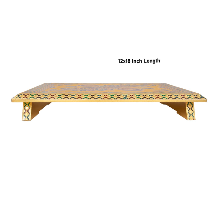 Patla - 12 x 18 Inches | Wooden Manai Palagai/ Gold Polish Meenakari Design Chowki/ Bajot for Pooja