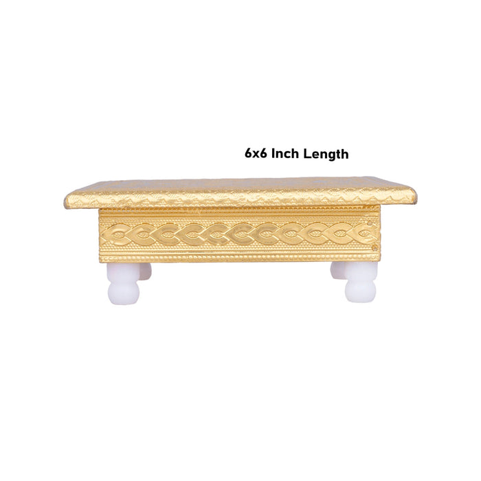 Chowki With Base - 6 x 6 Inches | Gold Polish Bajot/ Manai Palagai for Pooja