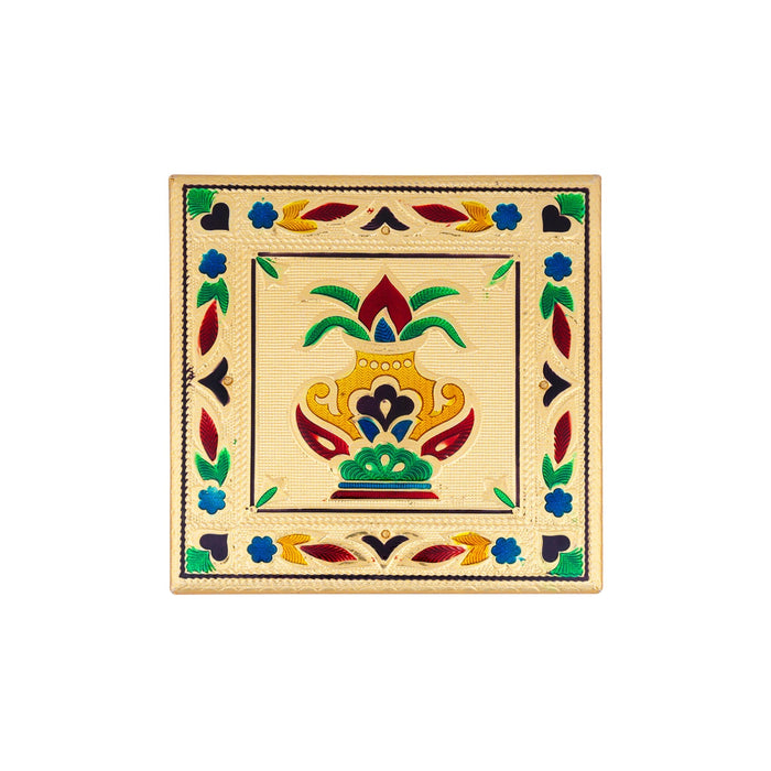 Chowki With Base - 6 x 6 Inches | Gold Polish Bajot/ Meenakari Design Manai Palagai for Pooja