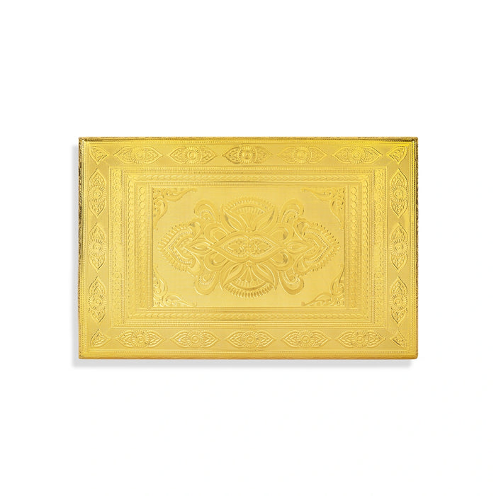 Pooja Chowki- 10 X 15 Inches | Gold Polish Bajot/ Wooden Manai Palagai/ Patla For Pooja Mandir & Idol Placement