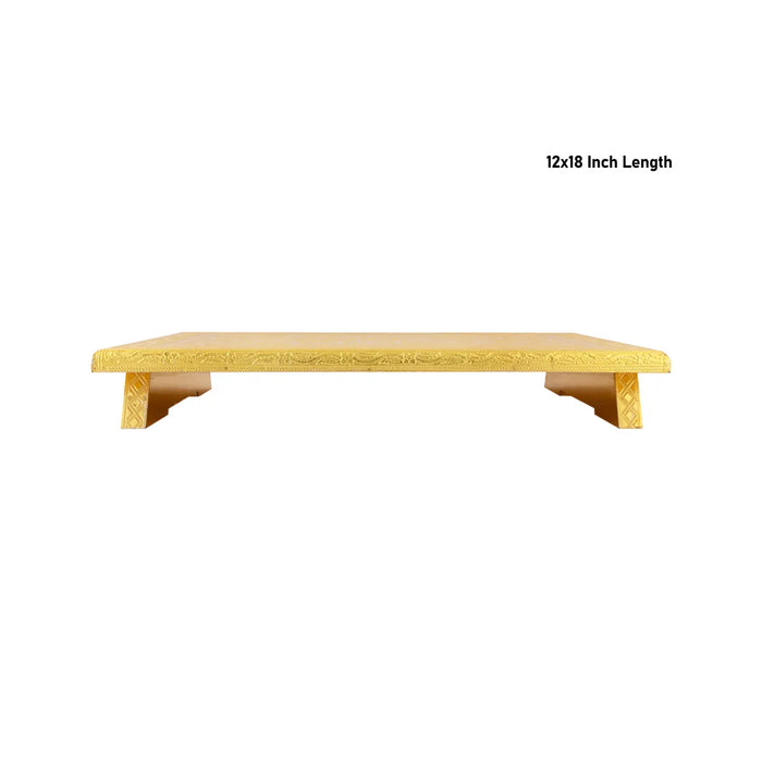 Pooja Chowki With Base - 2.5 x 12 x 18 Inches | Wood Manai Palagai/ Gold Polish Bajot/ Patla for Pooja