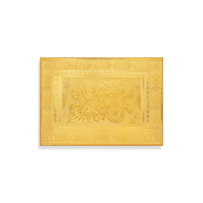 Pooja Chowki- 15 X 21 Inches | Gold Polish Bajot/ Wooden Manai Palagai/ Patla For Pooja Mandir & Idol Placement