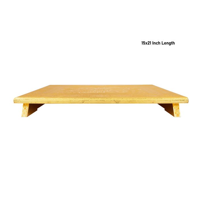 Pooja Chowki- 15 X 21 Inches | Gold Polish Bajot/ Wooden Manai Palagai/ Patla For Pooja Mandir & Idol Placement