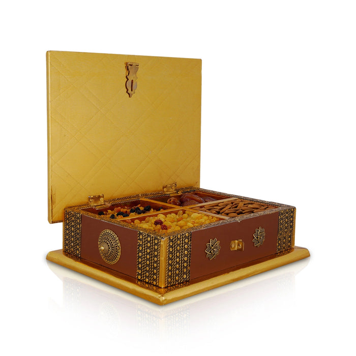 Dry Fruit Box - 3 x 9 x 7 Inches | Decorative Storage Box/ Wooden Dry Fruit Container/ Dry Fruits Gift Box for Home