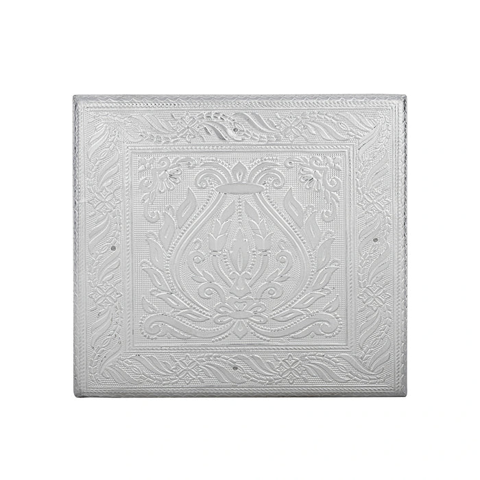 Pooja Chowki With Base - 2.25 x 8 x 8 Inches | Silver Polish Patla/ Wooden Bajot For Pooja & Deity Placement