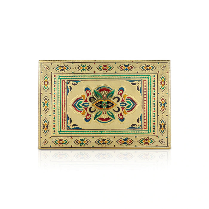 Pooja Chowki With Leg - 2.25 x 10 x 15 Inches | Meenakari Design Patla/ Gold Polish Bajot For Pooja & Deity