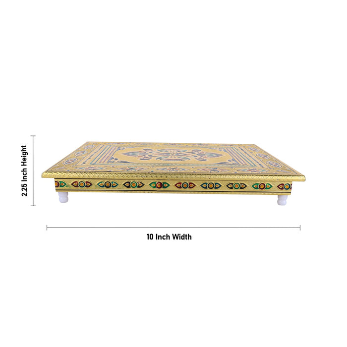 Pooja Chowki With Leg - 2.25 x 10 x 15 Inches | Meenakari Design Patla/ Gold Polish Bajot For Pooja & Deity