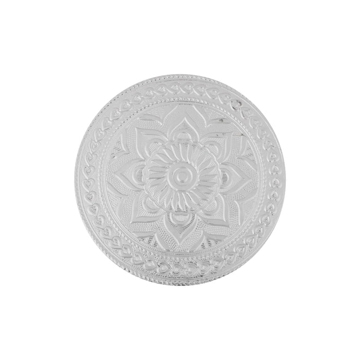 Patla Set - 1.5 x 4 Inches | 2 Pcs/ Round Silver Polish Chowki/ Manai Palagai for Pooja