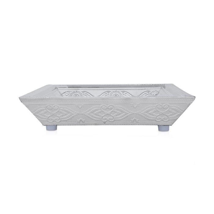 Serving Tray - 10 x 7 Inches | Silver Polish Tray/ 2 Glass Decorative Plate for Home