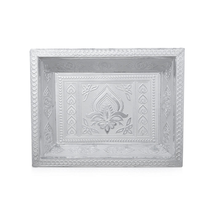 Serving Tray - 10 x 7 Inches | Silver Polish Tray/ 2 Glass Decorative Plate for Home