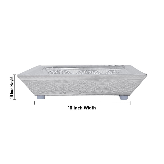 Serving Tray - 10 x 7 Inches | Silver Polish Tray/ 2 Glass Decorative Plate for Home