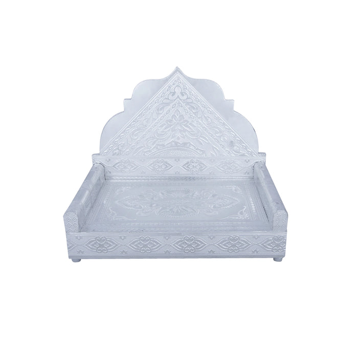 Simhasan - 9.5 x 12 Inches | Silver Polish Aasan/ Chowki/ Bajot for Pooja Mandir