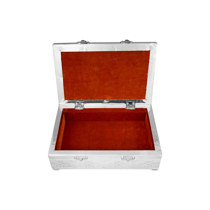 Pooja Box - 3.5 x 9 Inches | Wooden Storage Box/ Silver Polish Jewellery Box for Home