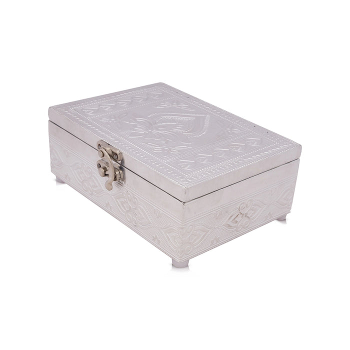 Pooja Box - 3 x 7 Inches | Wooden Storage Box/ Silver Polish Jewellery Box for Home