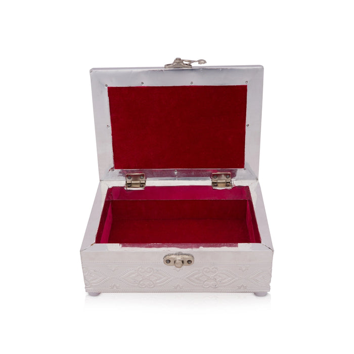 Pooja Box - 3 x 7 Inches | Wooden Storage Box/ Silver Polish Jewellery Box for Home