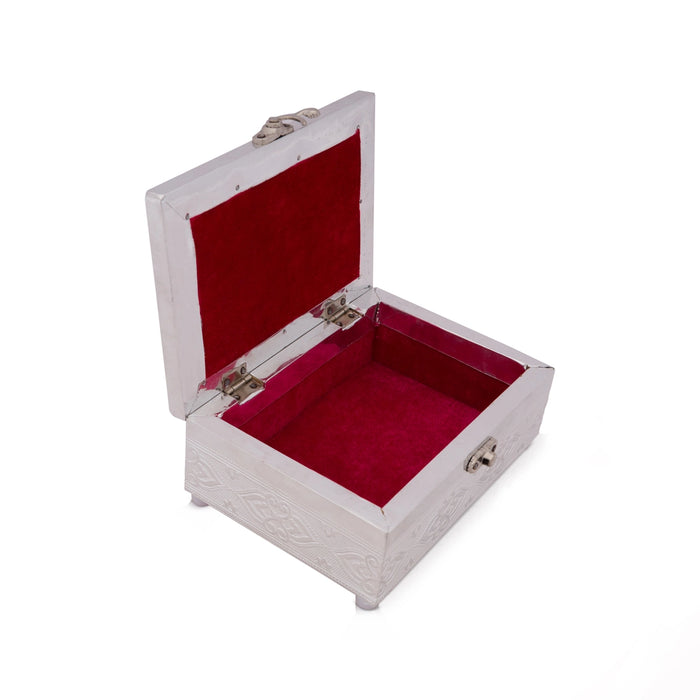 Pooja Box - 3 x 7 Inches | Wooden Storage Box/ Silver Polish Jewellery Box for Home