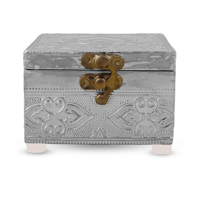 Pooja Box - 3 x 4 Inches | Wooden Storage Box/ Silver Polish Jewellery Box for Home