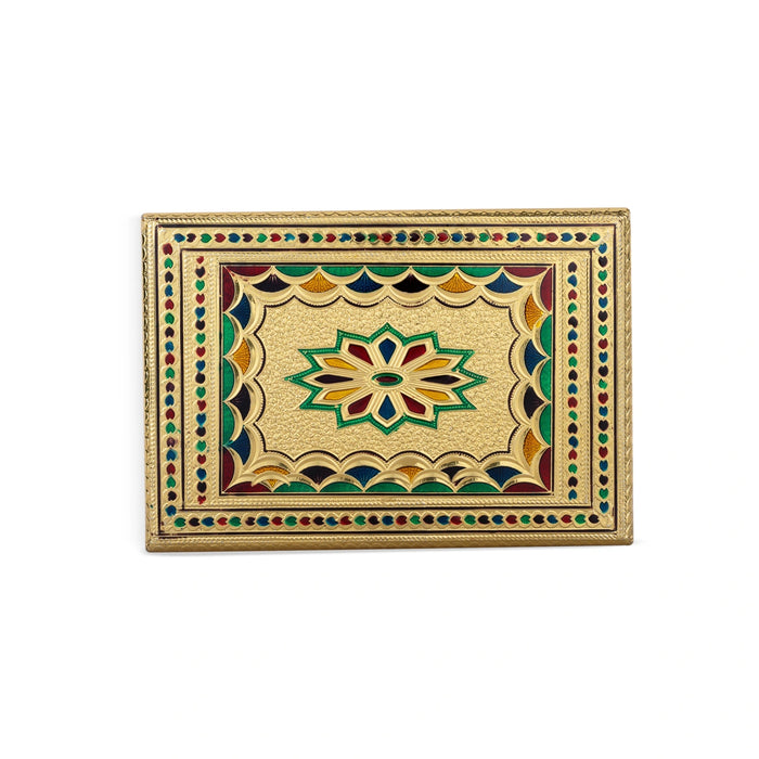 Bajot - 2 x 10 x 5 Inches | Meenakari Design Chowki/ Golden Polish Manai Palagai for Pooja/ 410 Gms Approx