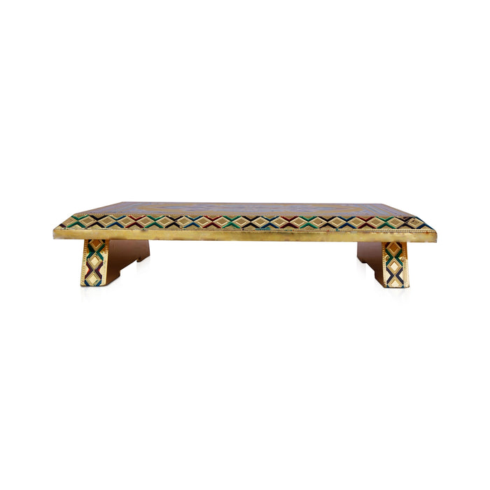 Bajot - 2 x 10 x 7 Inches | Meenakari Design Chowki/ Golden Polish Manai Palagai for Pooja/ 545 Gms Approx