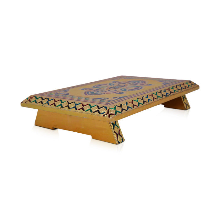 Bajot - 2 x 10 x 7 Inches | Meenakari Design Chowki/ Golden Polish Manai Palagai for Pooja/ 545 Gms Approx