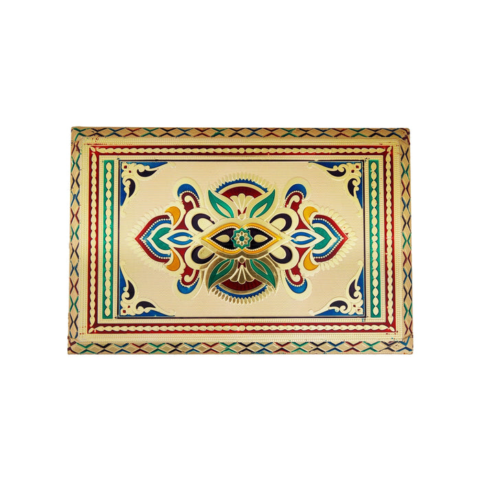 Bajot - 2 x 10 x 7 Inches | Meenakari Design Chowki/ Golden Polish Manai Palagai for Pooja/ 545 Gms Approx