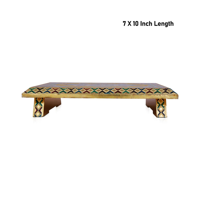 Bajot - 2 x 10 x 7 Inches | Meenakari Design Chowki/ Golden Polish Manai Palagai for Pooja/ 545 Gms Approx