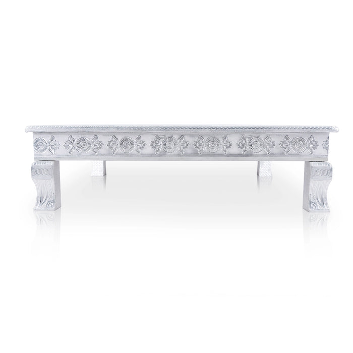 Pooja Chowki - 3 x 24 x 24 Inches | Silver Polish Patla/ Wooden Bajot for Home Decor