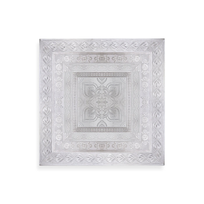 Pooja Chowki - 3 x 24 x 24 Inches | Silver Polish Patla/ Wooden Bajot for Home Decor