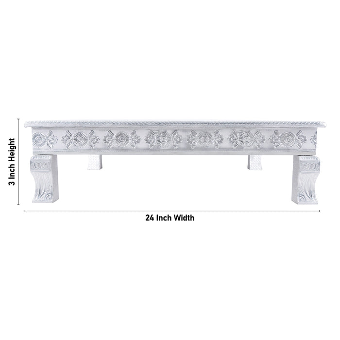 Pooja Chowki - 3 x 24 x 24 Inches | Silver Polish Patla/ Wooden Bajot for Home Decor