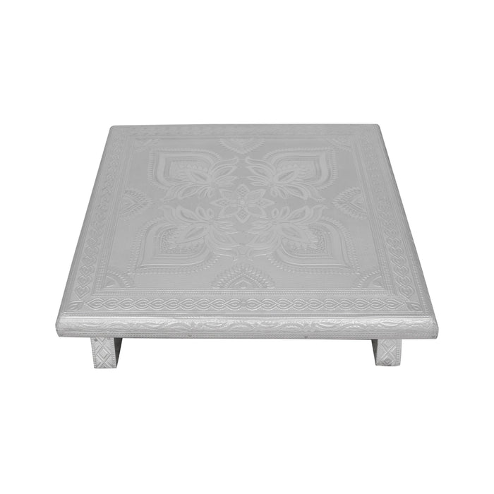 Bajot - 2.5 x 12 x 12 Inches | Wooden Manai Palagai/ Silver Polish Chowki for Pooja