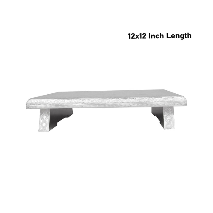 Bajot - 2.5 x 12 x 12 Inches | Wooden Manai Palagai/ Silver Polish Chowki for Pooja