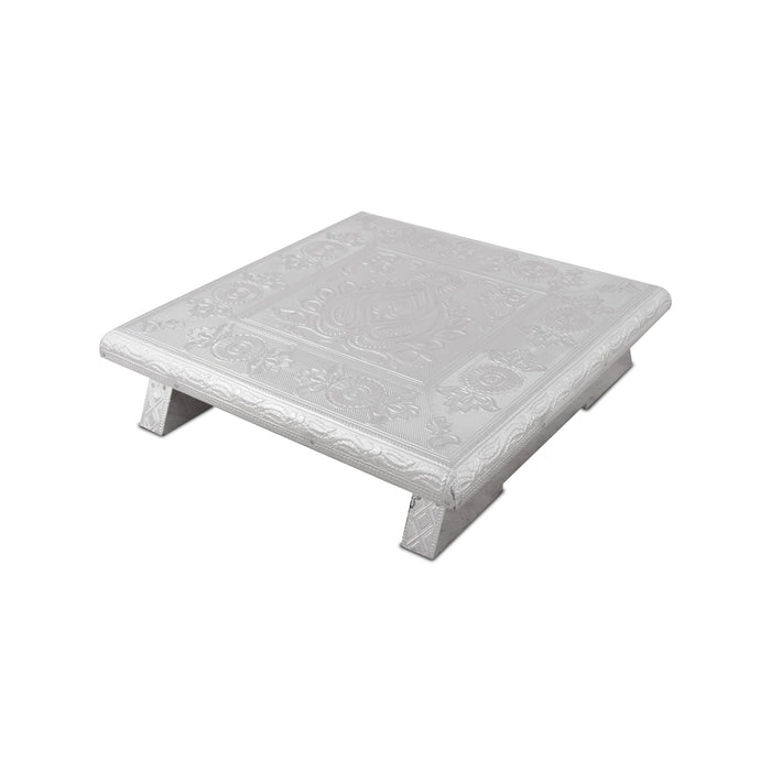 Bajot - 2.5 x 10 x 10 Inches | Wooden Manai Palagai/ Silver Polish Chowki for Pooja