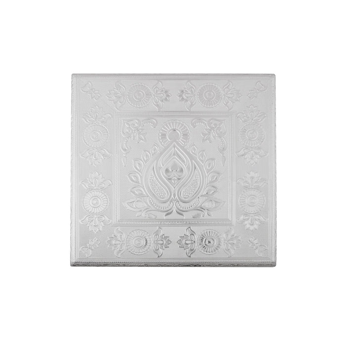 Bajot - 2.5 x 10 x 10 Inches | Wooden Manai Palagai/ Silver Polish Chowki for Pooja