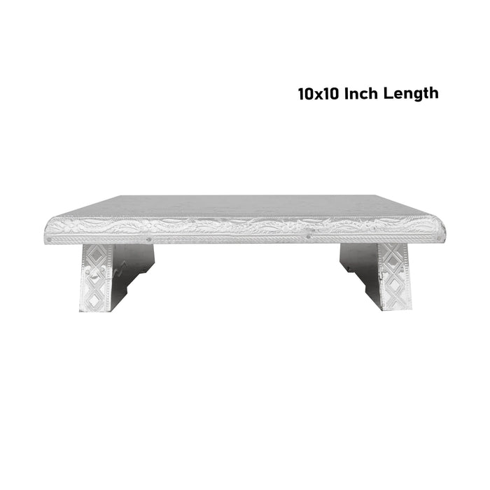 Bajot - 2.5 x 10 x 10 Inches | Wooden Manai Palagai/ Silver Polish Chowki for Pooja